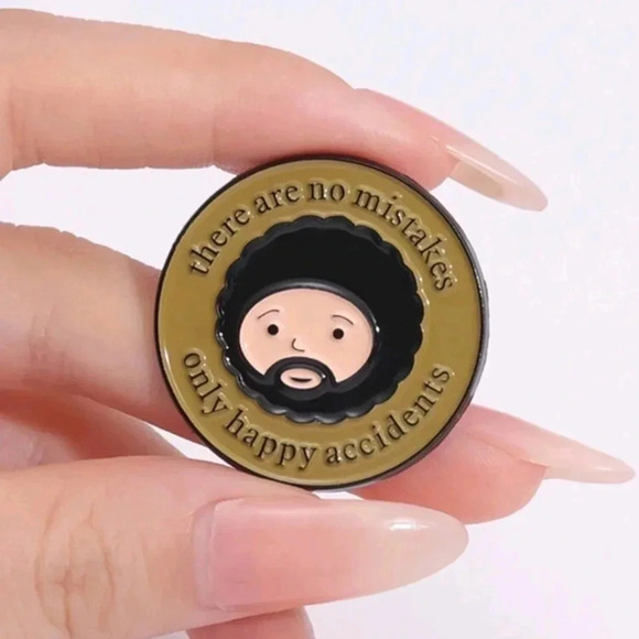 Cute Bob Ross only happy accidents pin brooch enamel charm purse bag decor satch - Picture 2 of 6